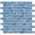 Blue glass tile backsplash with mosaic pattern, ideal for pools and kitchen walls. Durable, stylish, and easy to clean glass.