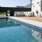 Bright blue glass mosaic tile enhances pool area aesthetics and durability. Perfect for poolside backsplashes and outdoor des.