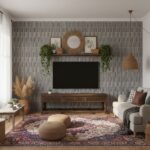 Gray brick wall tile with textured surface, suitable for contemporary living room decor.