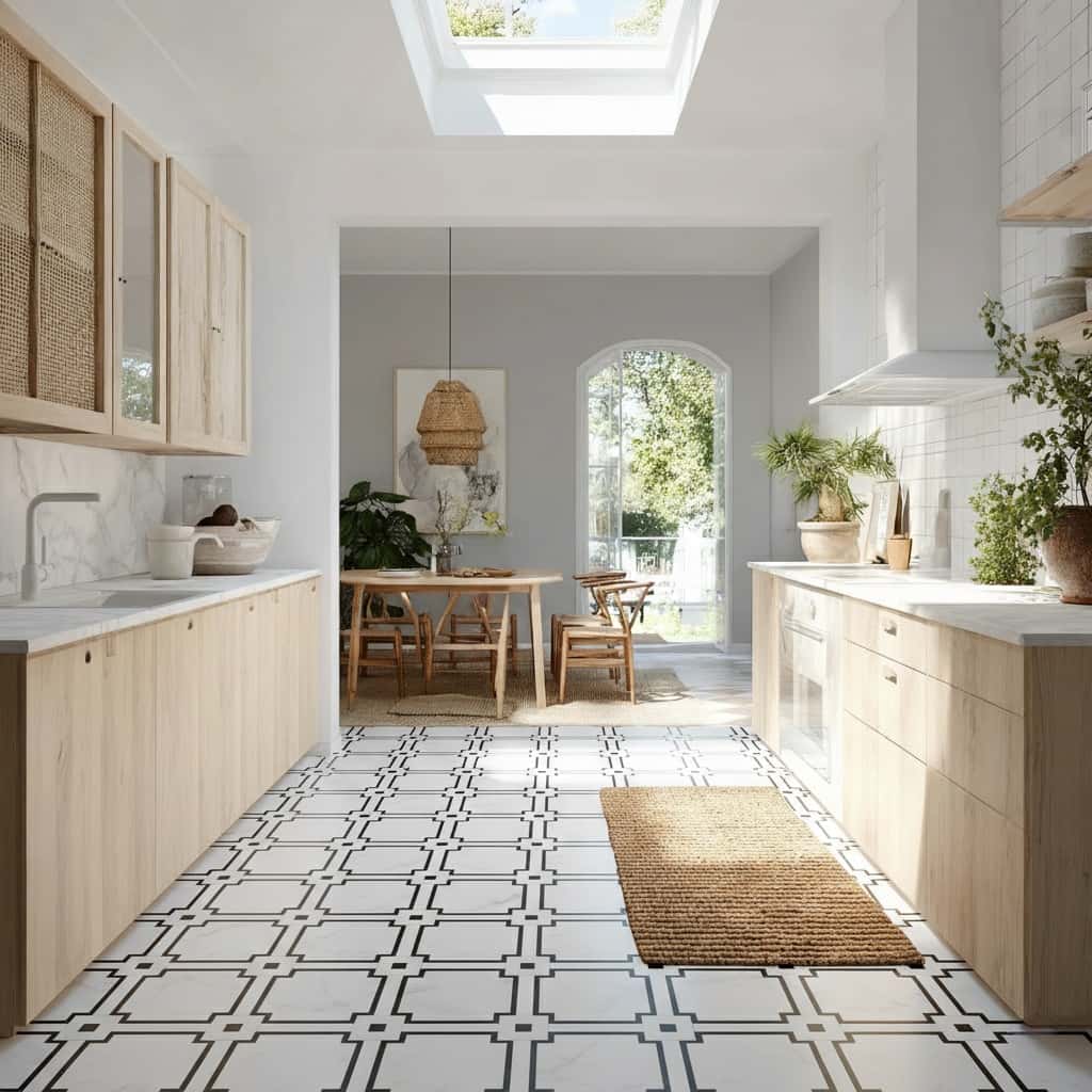 White and black patterned ceramic tiles.