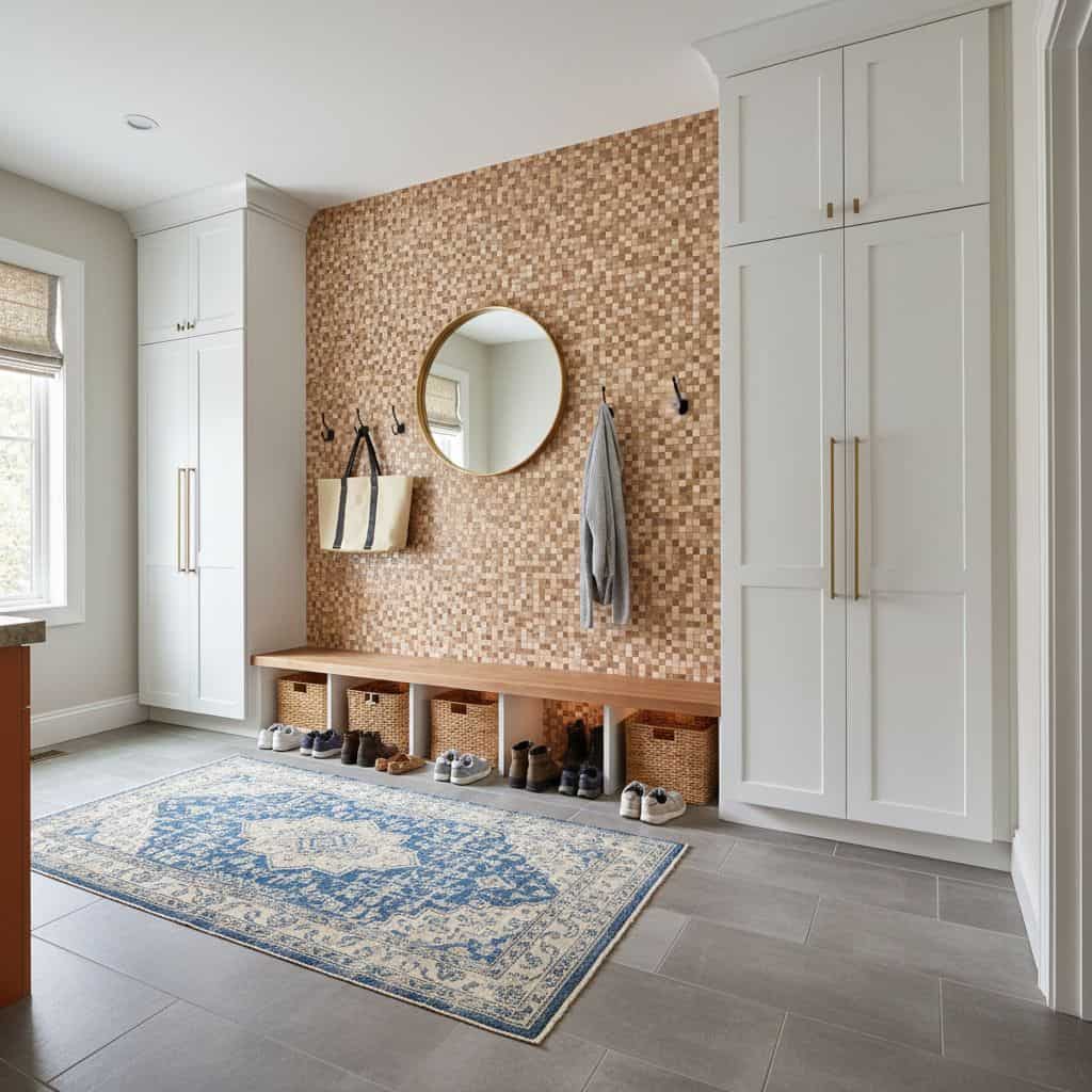 Mirror and Storage in Modern Entryway.