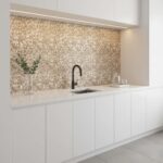 Backsplash with peel and stick wall tile in a modern kitchen setting.