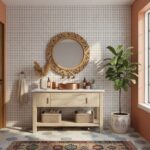 Decorative ceramic wall tiles with a small dot pattern in white and black.