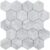 White marble hexagon tile with a polished surface, featuring natural gray veining and a sleek, modern look.