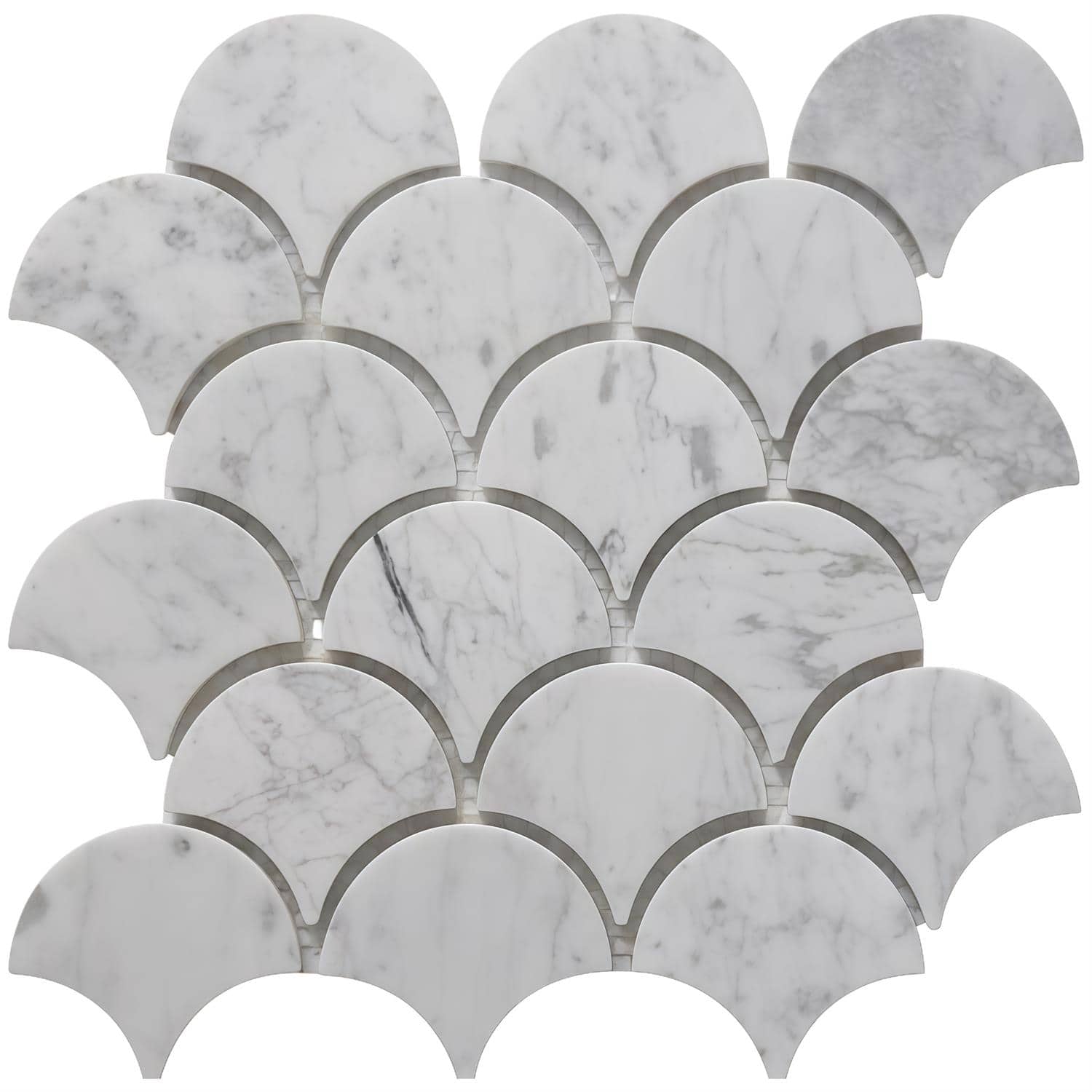 White marble tile with gray veining, smooth texture, and semi-gloss finish. Perfect for elegant flooring or wall accents.