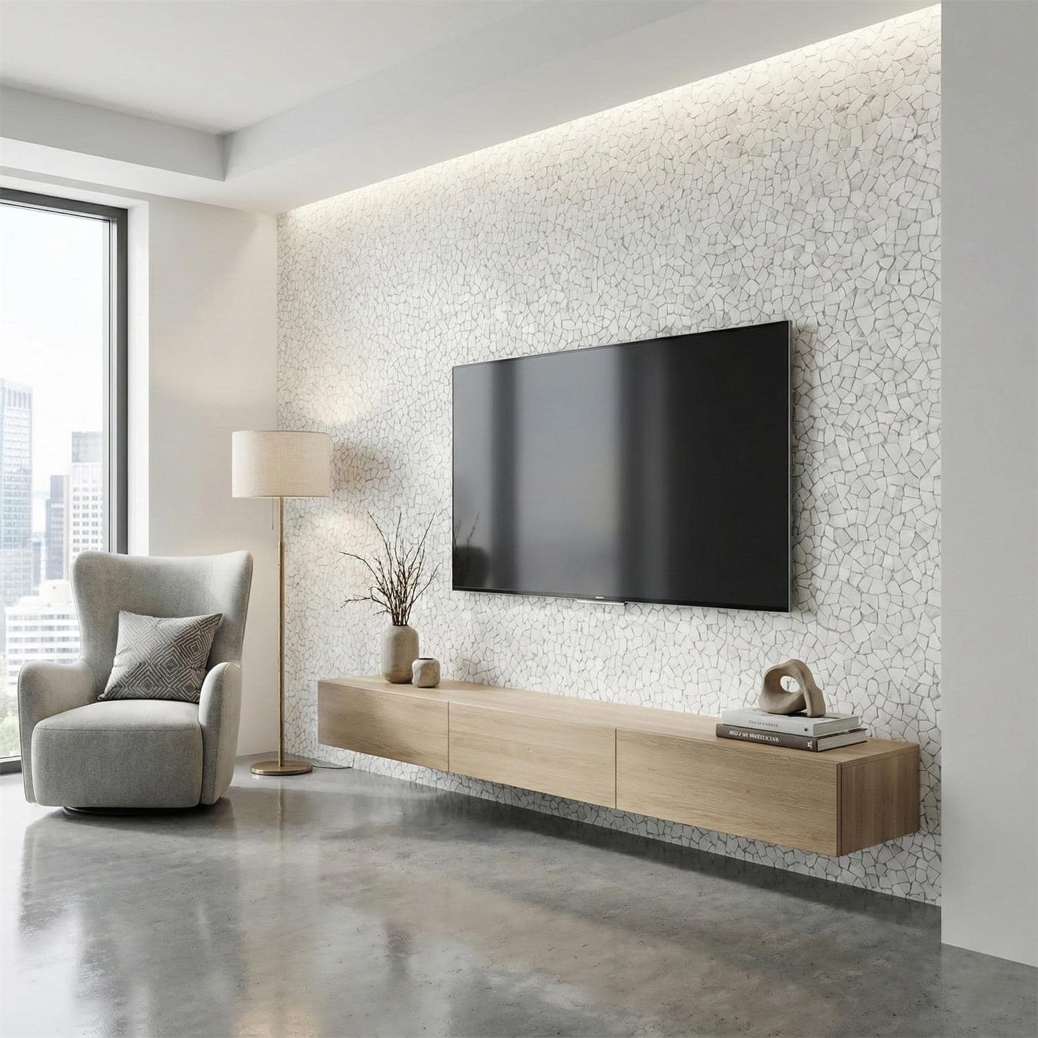 White crackle ceramic tile with textured finish, ideal for contemporary interior walls.