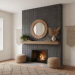 Black textured tile with matte finish and subtle pattern.