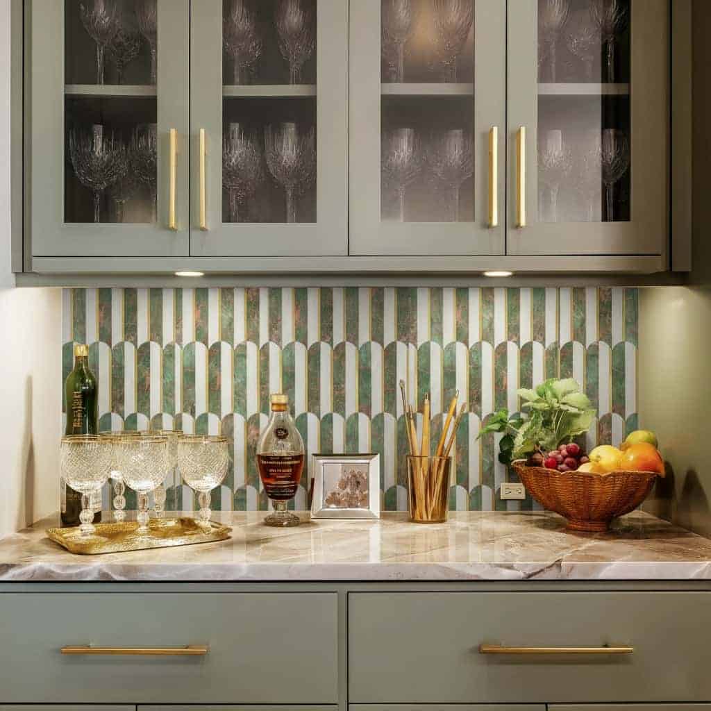 coffee bar backsplash green peel and stick tile