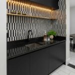 coffee bar backsplash scalloped black white gold peel stick mosaic tile