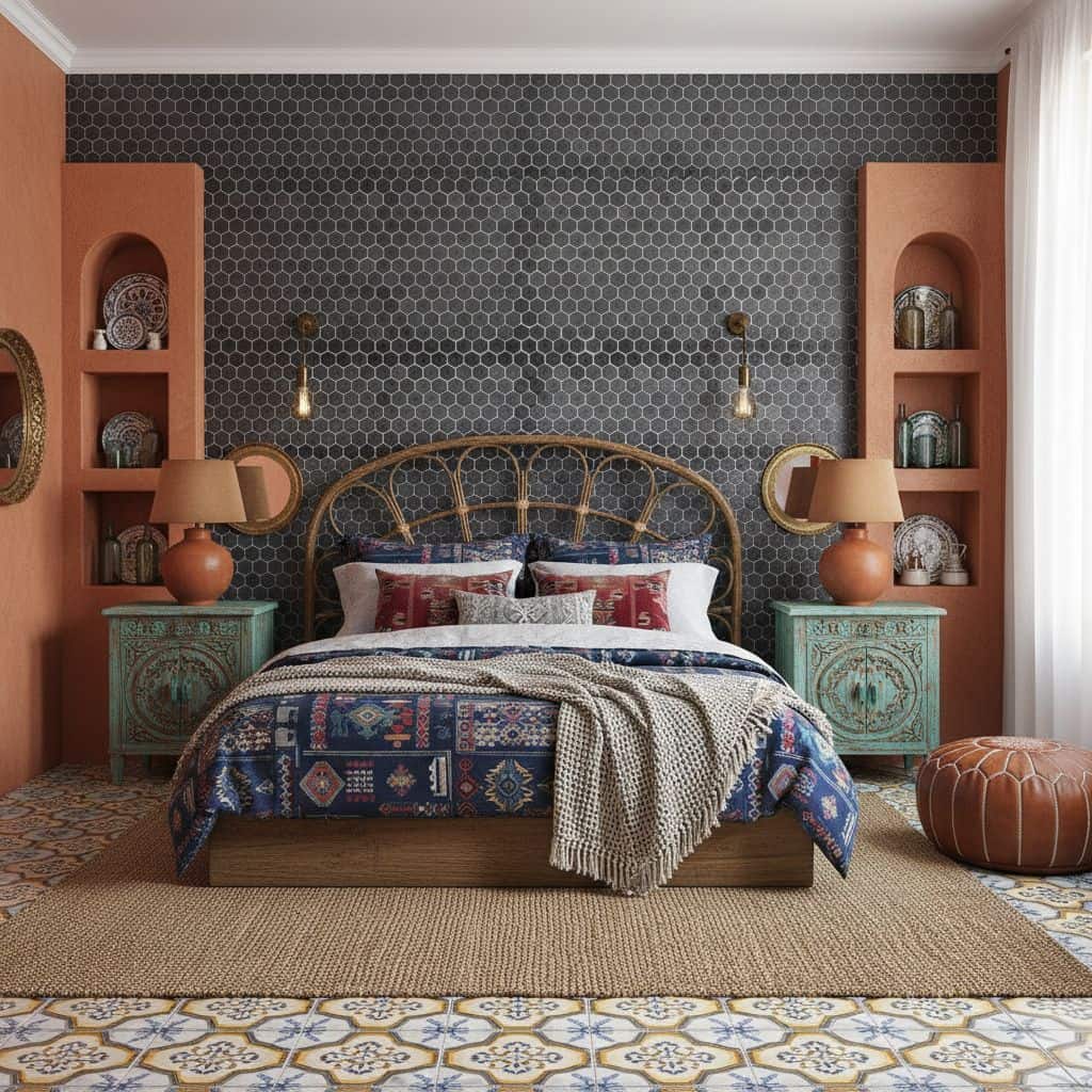 Describe tile color, texture, and.