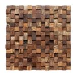 Warm-toned wooden mosaic tile with textured surface and natural grain.