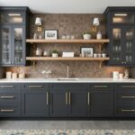 Bright blue peel and stick wall tile in modern kitchen.