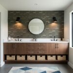 Bathroom with peel and stick wall tile and contemporary decor.