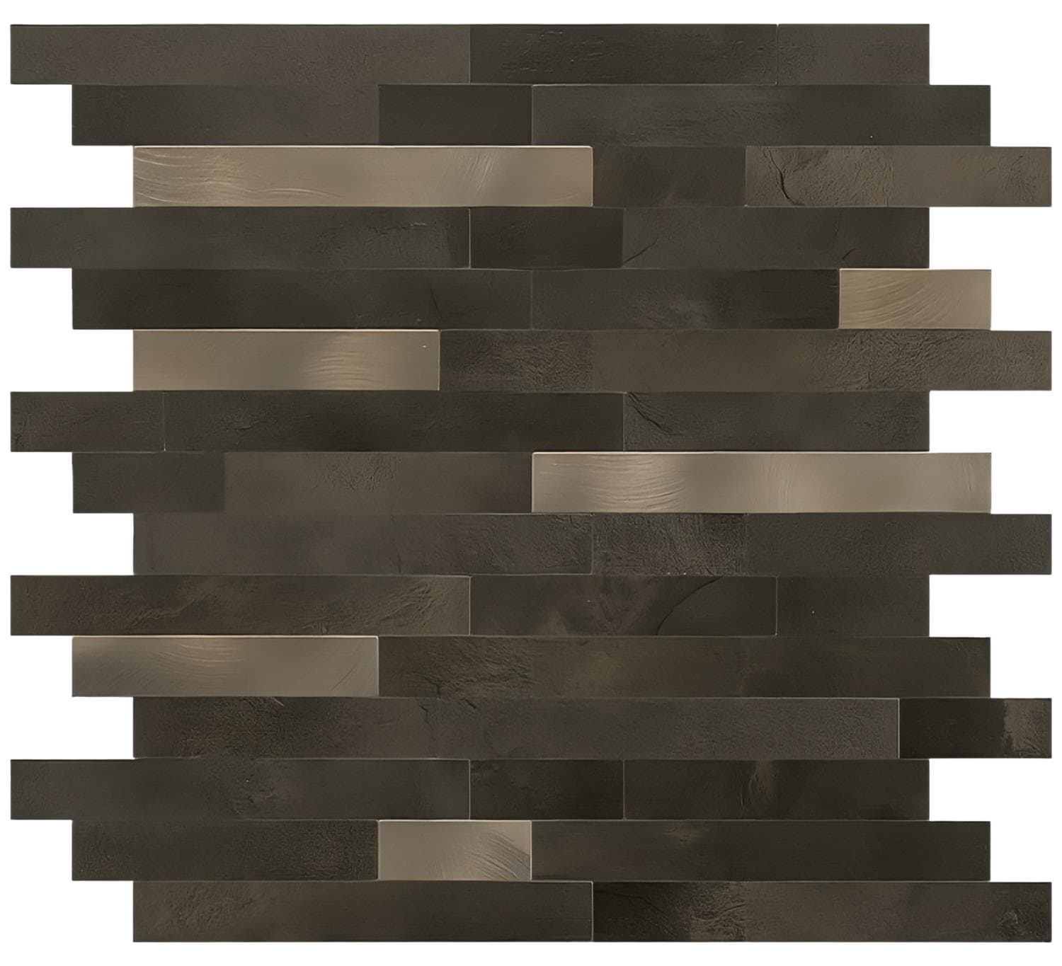 Modern black peel and stick tile wall with mixed matte and brushed finishes, ideal for kitchen backsplash or accent walls.