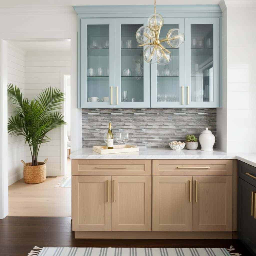 Bright kitchen with peel and stick wall tile backsplash and modern decor.