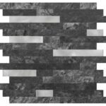 Black and gray peel and stick tile for wall decor.