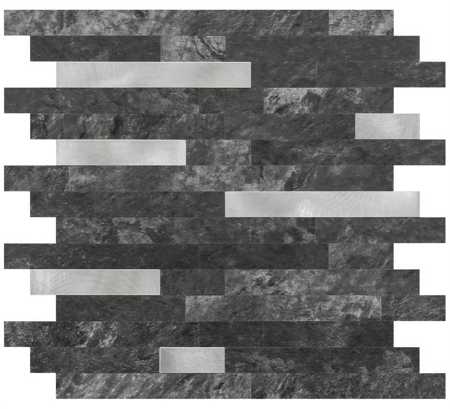 Black and gray peel and stick tile for wall decor.