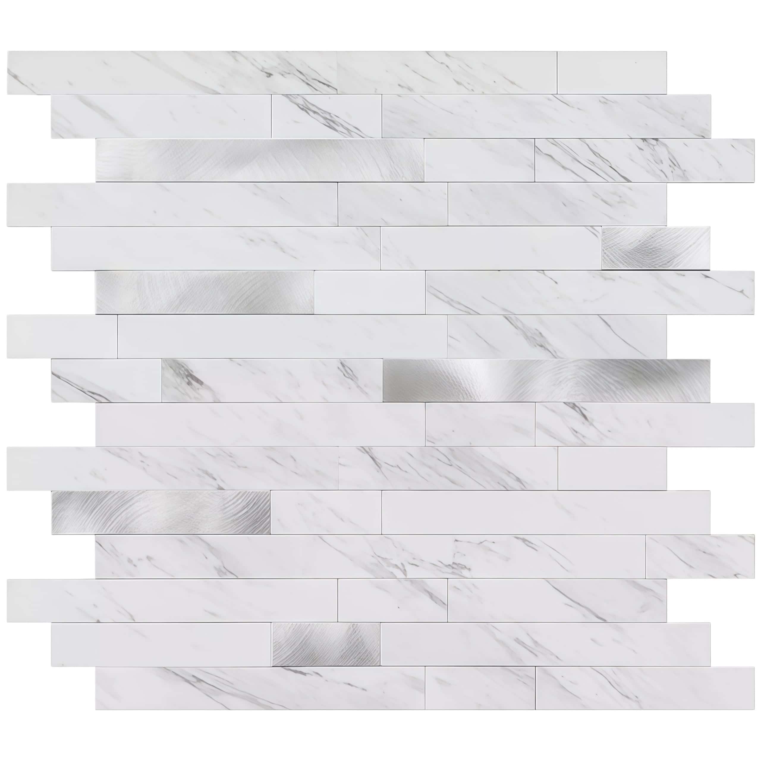 White marble peel and stick wall tile for easy home decor updates.