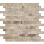 Removable peel and stick tile with a natural stone look for easy wall decoration.