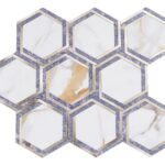 Hexagon peel and stick tile with marble pattern for easy wall backsplash updates.