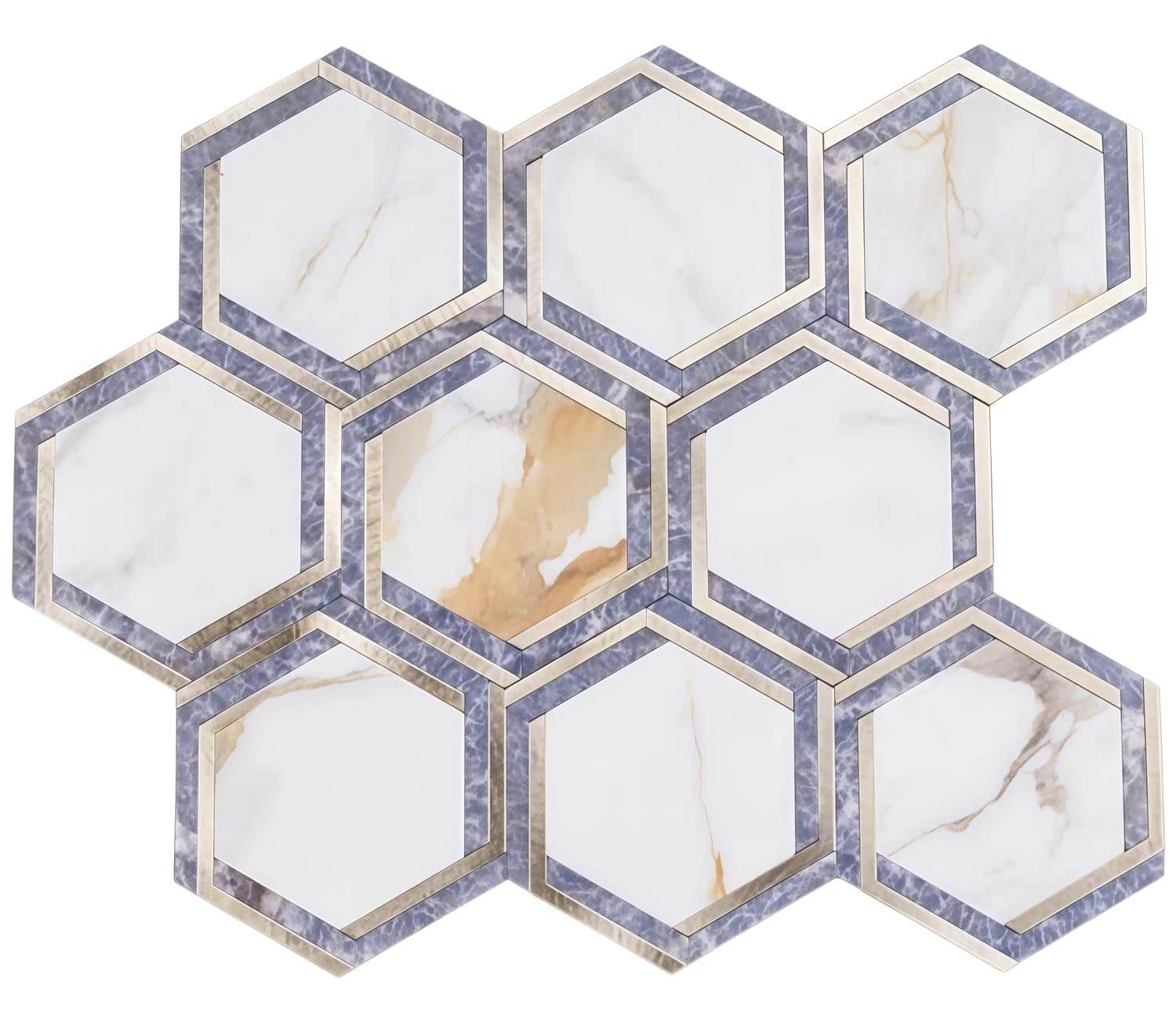 Hexagon peel and stick tile with marble pattern for easy wall backsplash updates.