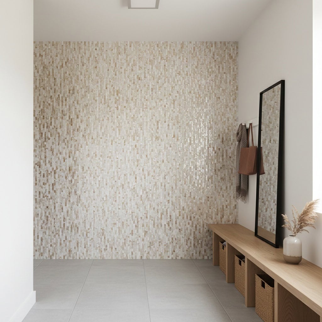 Mother of pearl shell tile for elegant interior decor.