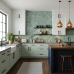 Mint green textured ceramic tiles for kitchen backsplash, creating a fresh and modern look with a subtle pattern.