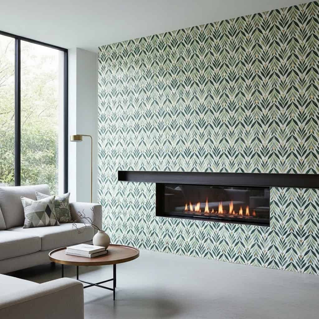 Green and white textured tile wall with a leaf-like pattern, modern and vibrant for contemporary interior decor.