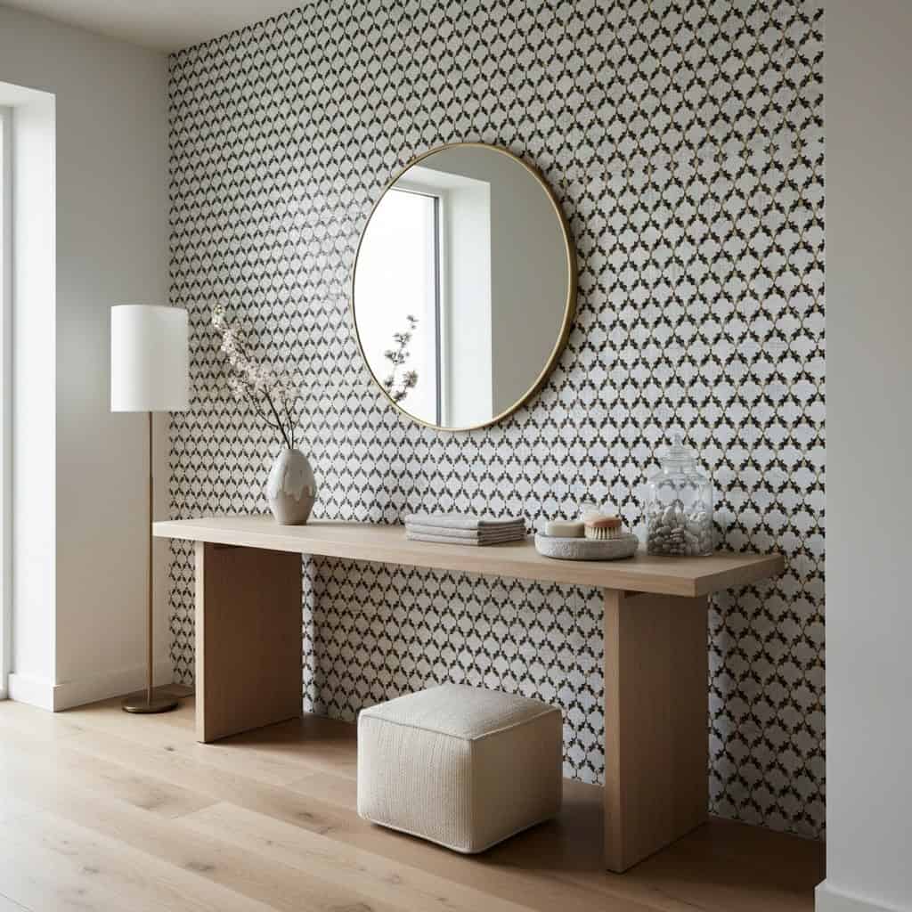 Geometric patterned wall tile in black and white, textured surface, modern design.