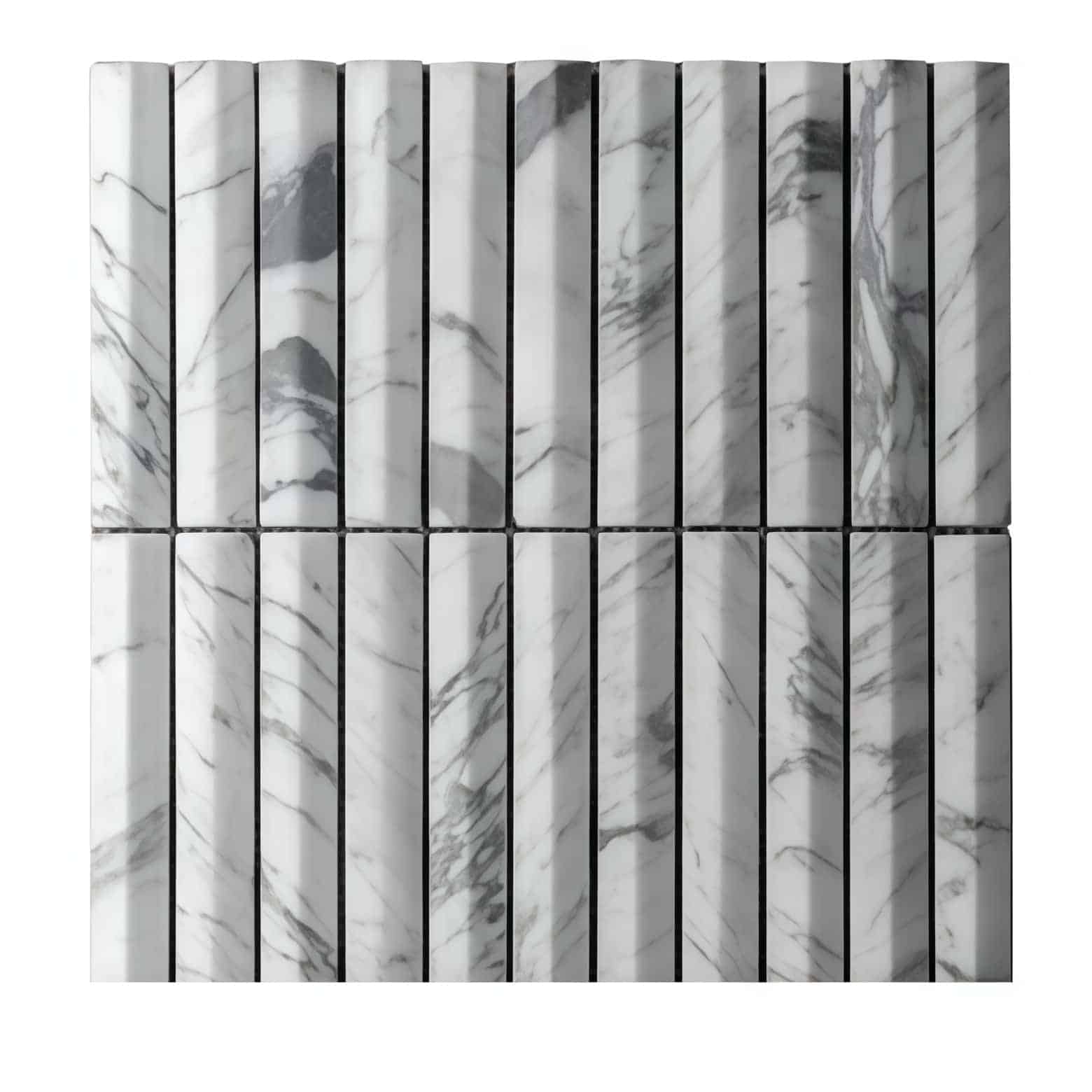 Gray and white marble tile with a polished finish, featuring natural veining and a smooth texture.