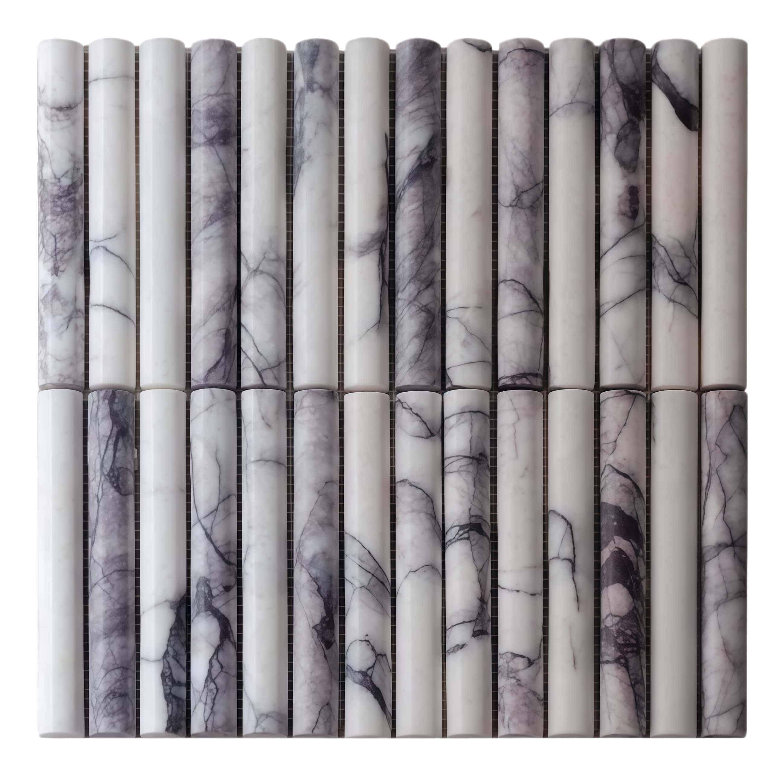 Gray and white marble tiles with natural veining, smooth glossy surface, ideal for elegant flooring or wall accents.