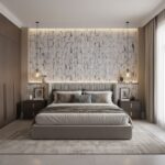 Elegant white marble tile with subtle gray veining, textured surface, and sleek finish for contemporary bedroom walls.
