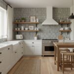 White and Gray Textured Tile Wall in Kitchen.