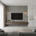 Gray textured wall tile with a linear pattern, suitable for contemporary interior design.