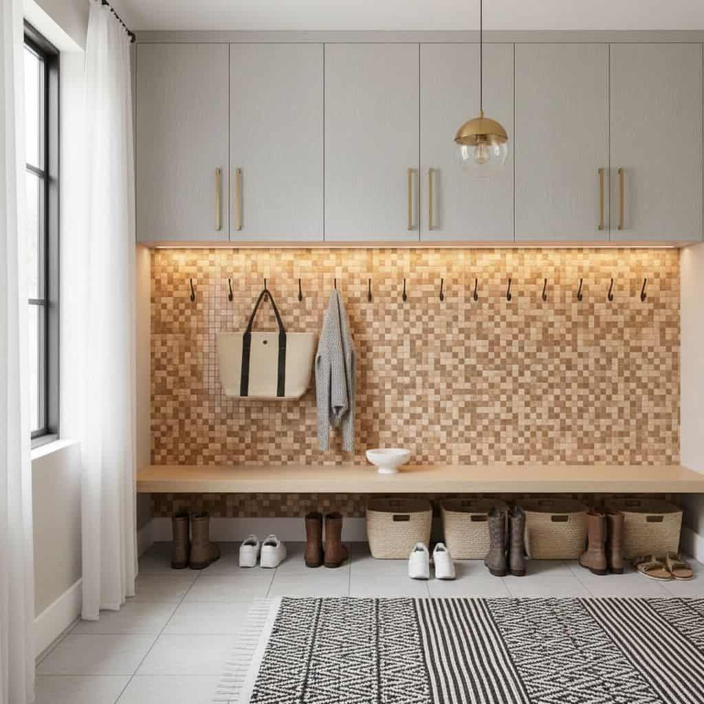 Image of a modern kitchen with peel and stick tile backsplash.