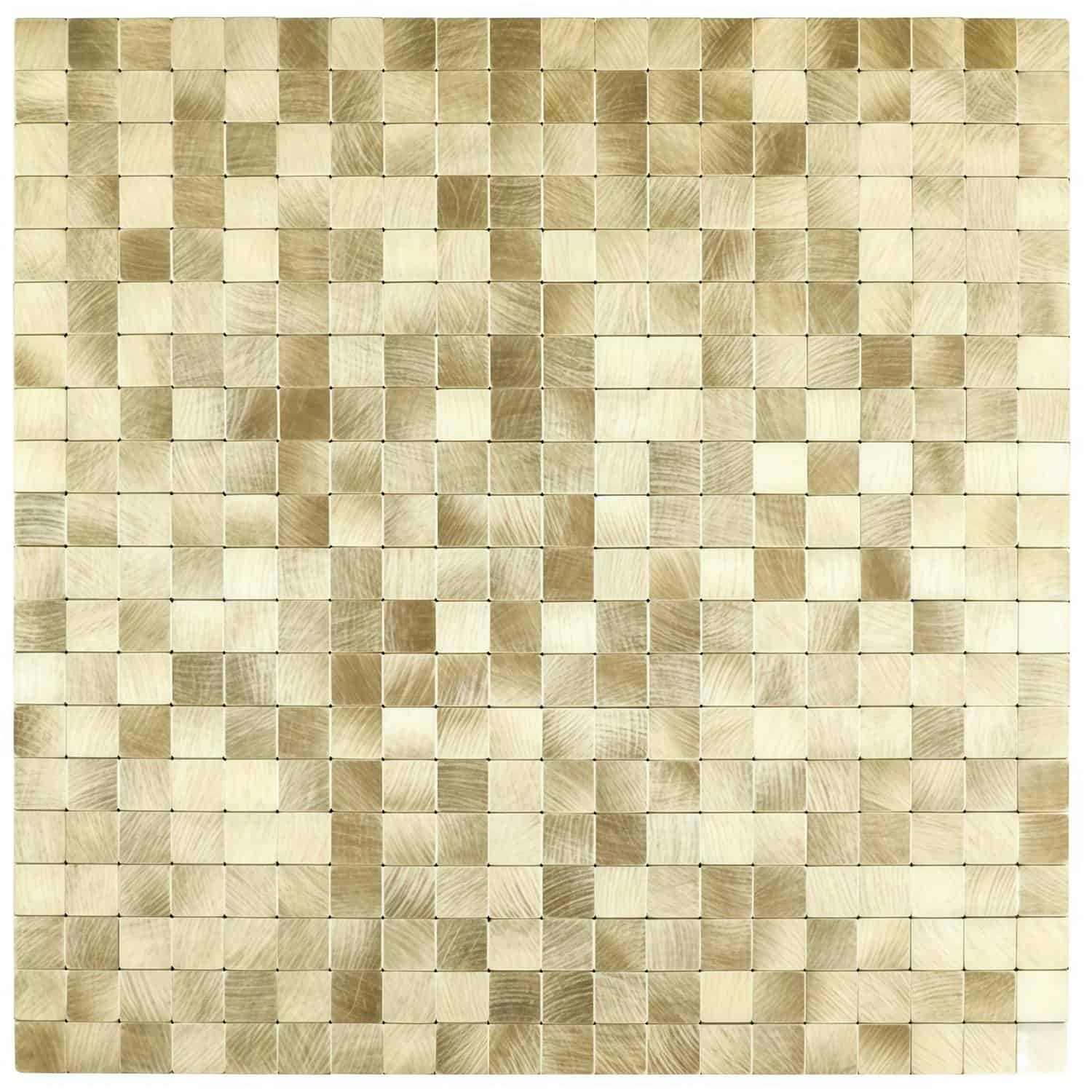 Image of a beige peel and stick tile wall backsplash with a grid pattern.