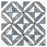 Modern peel and stick wall tile with geometric pattern in shades of gray and white. Easy to install for backsplash or wall de.