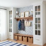 Versatile peel and stick wall tile with geometric pattern in a modern entryway. Easy to install for a stylish, functional hom.