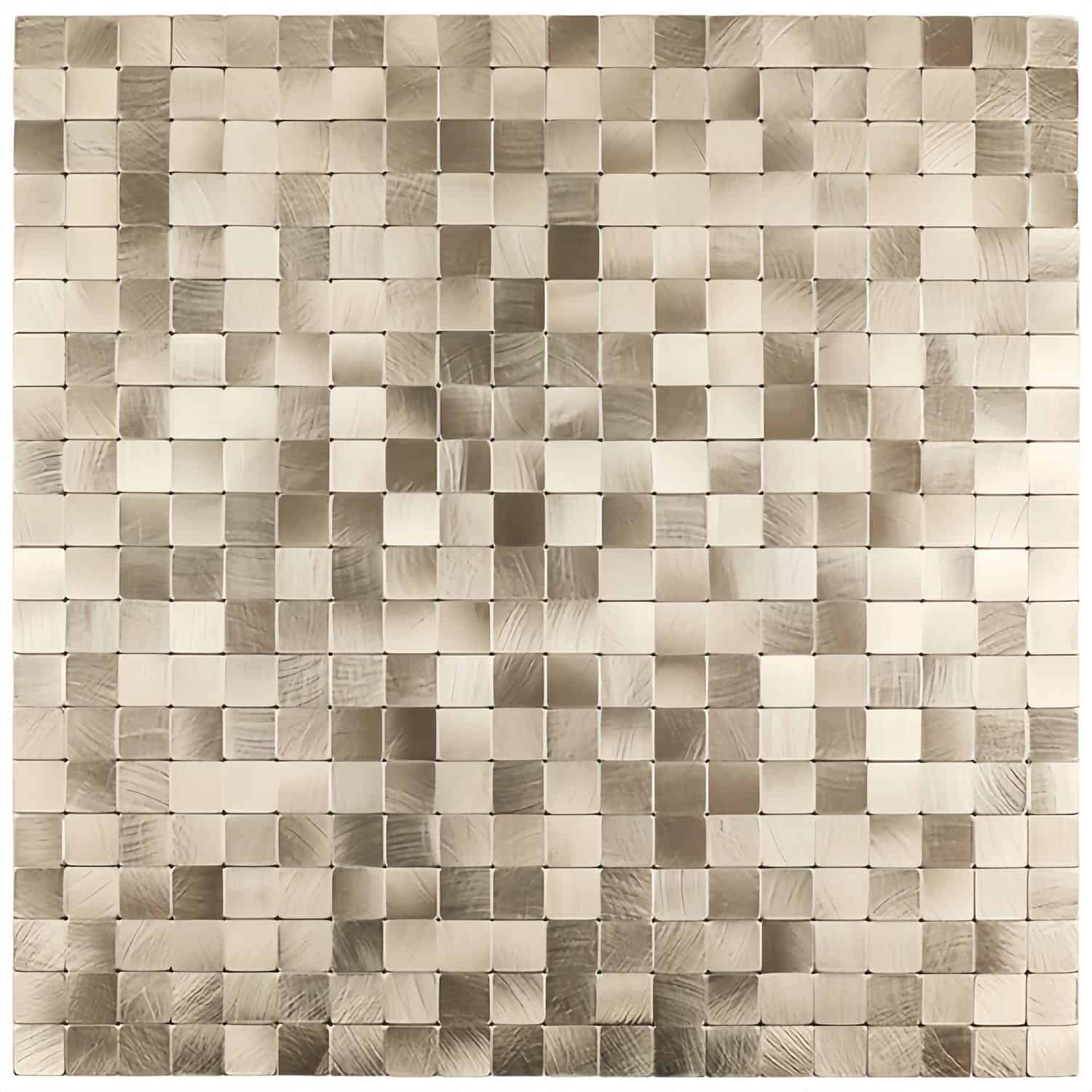 Image of a beige peel and stick tile wall backsplash with a mosaic pattern.
