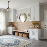 Decorative peel and stick tile backsplash in a modern kitchen.