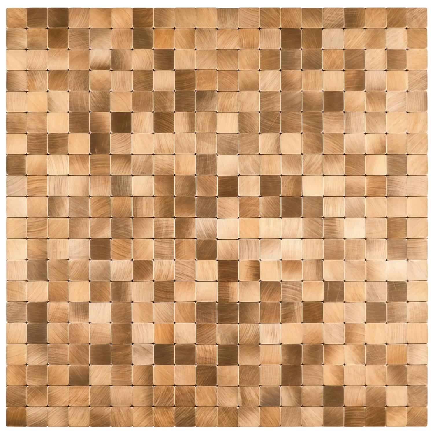 Image of a wooden tile wall with a mosaic pattern, perfect for peel and stick tile backsplash or wall decor.