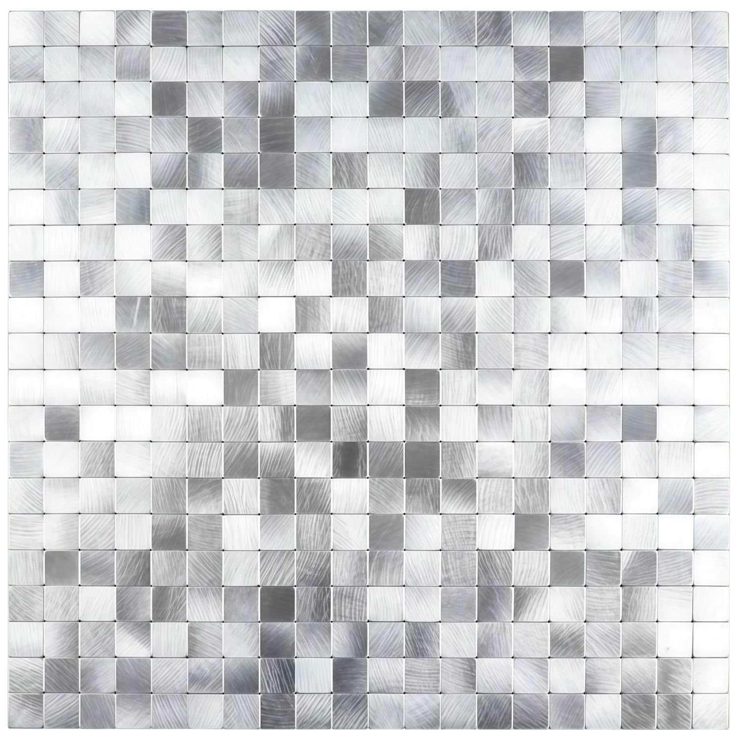 Peel and stick wall tile mosaic with a modern, metallic finish, ideal for backsplashes and home decor projects. Easy to insta.