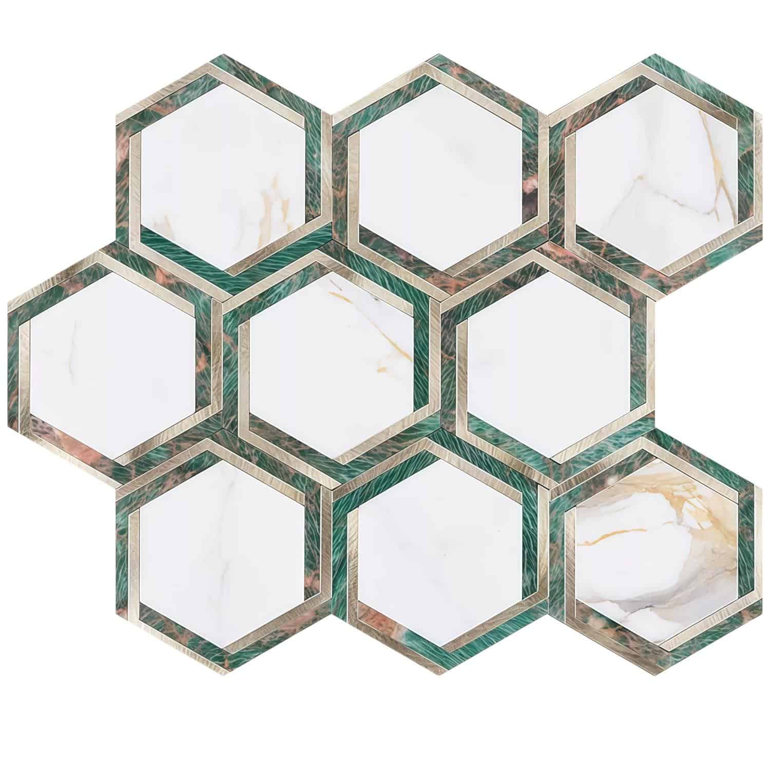 Hexagon marble peel and stick wall tile for backsplash.