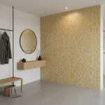 Mother of pearl shell tile wall for elegant interior design.