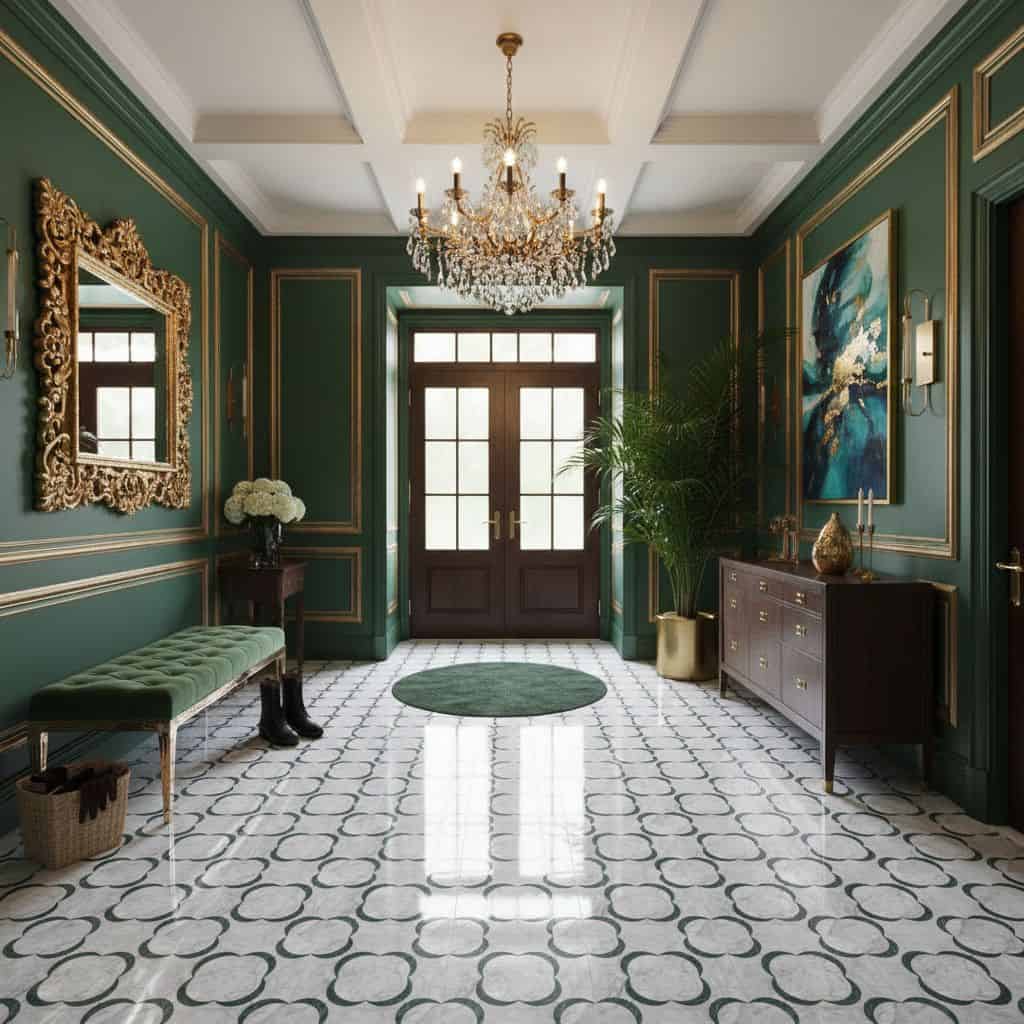 Describe tile color, texture, and.