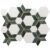 Hexagon tile with green marble and gold lines, textured surface, modern geometric design.