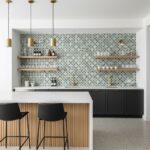 Bright hexagon tile with a textured surface in shades of gray and white.