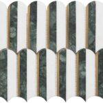 Green marble tile with a smooth texture and gold trim accents.
