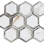 Modern peel and stick hexagon wall tiles with marble design for easy home decor updates.