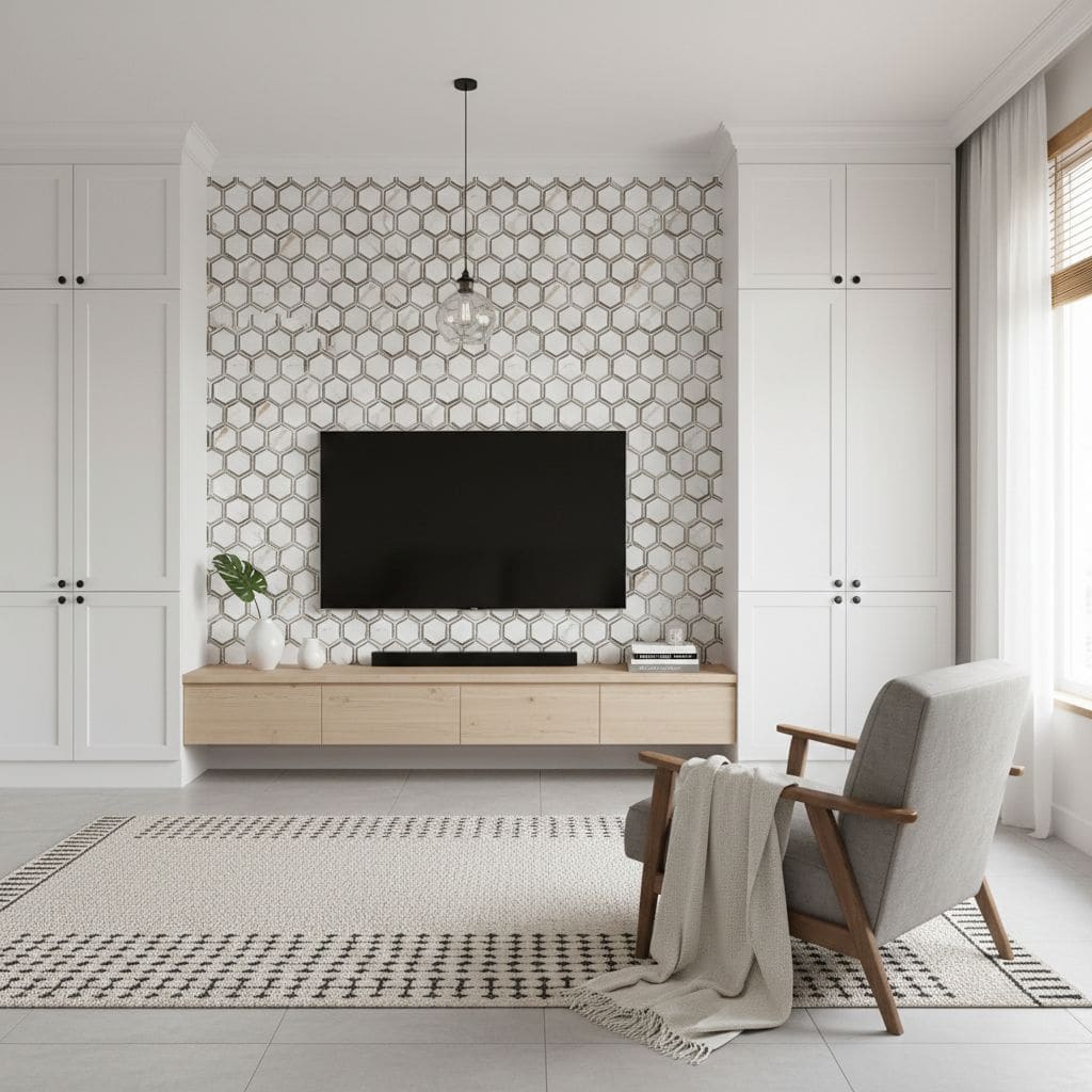 Removable peel and stick wall tile in a honeycomb pattern for modern home decor. Easy to install and perfect for backsplashes.